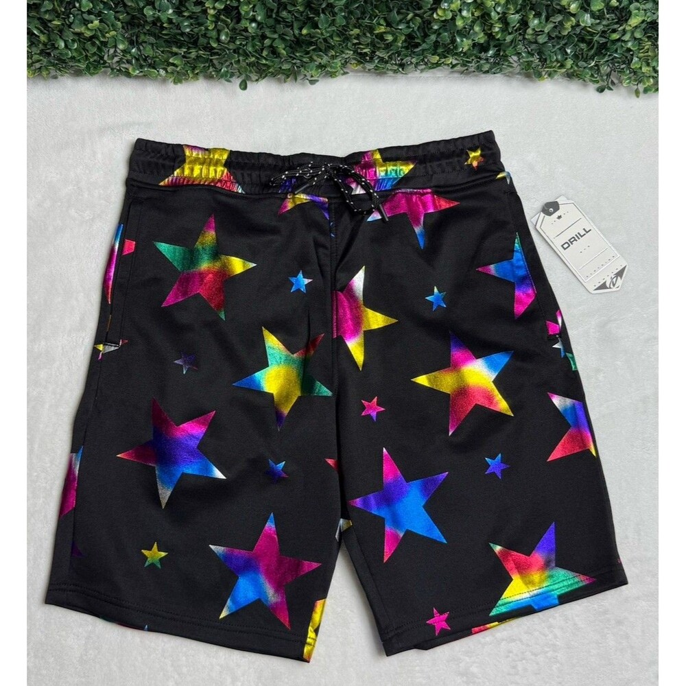 Mens S- Drill Clothing Co. Black Multi Star Print Shorts NWT